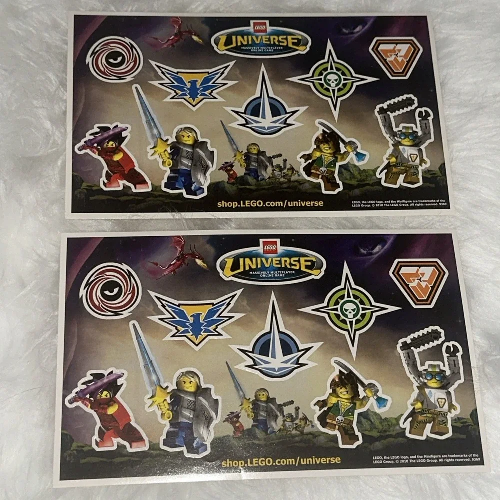 LEGO Universe MMO Promotional Sticker Sheets 2010 Set of 2 Rare Collectible